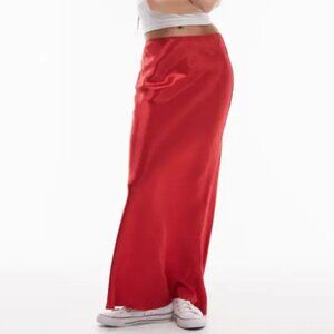 Red Satin Maxi Skirt
